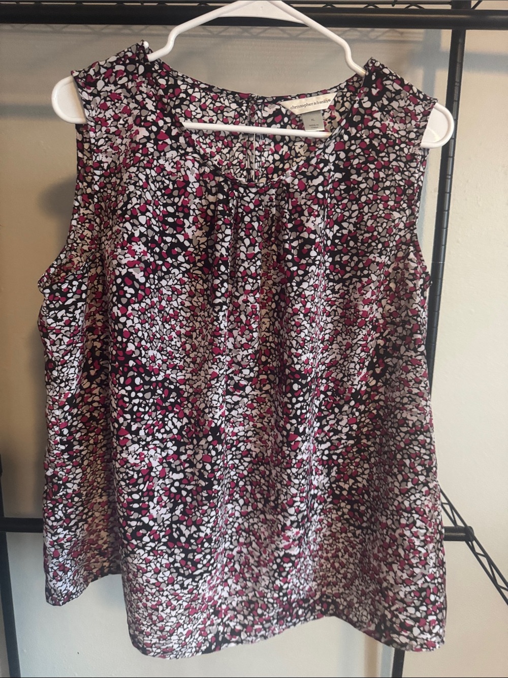 Christopher & Banks Pink Black White Sleeveless Floral-Print Camisole